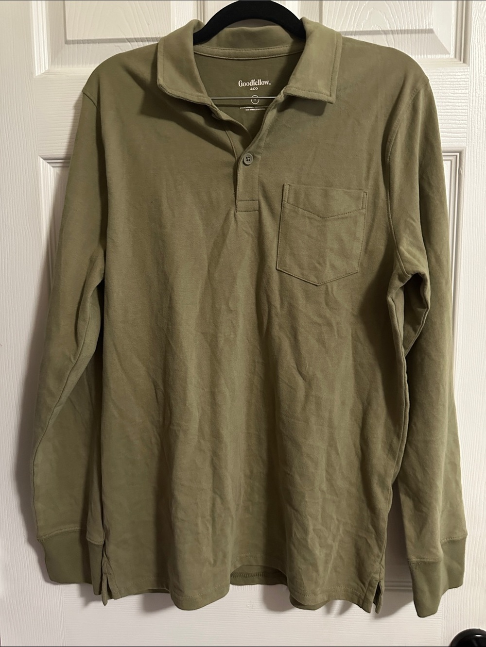 Goodfellow & Co Olive Long-Sleeve Polo with Chest Pocket